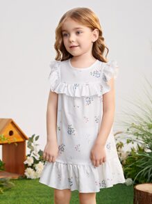小女童印花荷葉邊洋裝