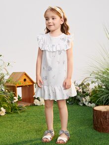 小女童印花荷葉邊洋裝