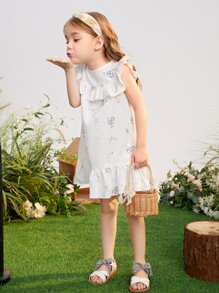 小女童印花荷葉邊洋裝