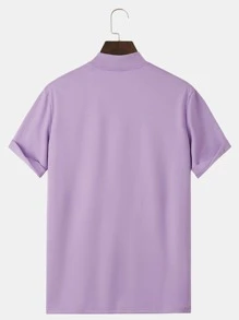 Manfinity Homme Men Slogan Graphic Mock Neck Tee - Lilac Purple - View 2