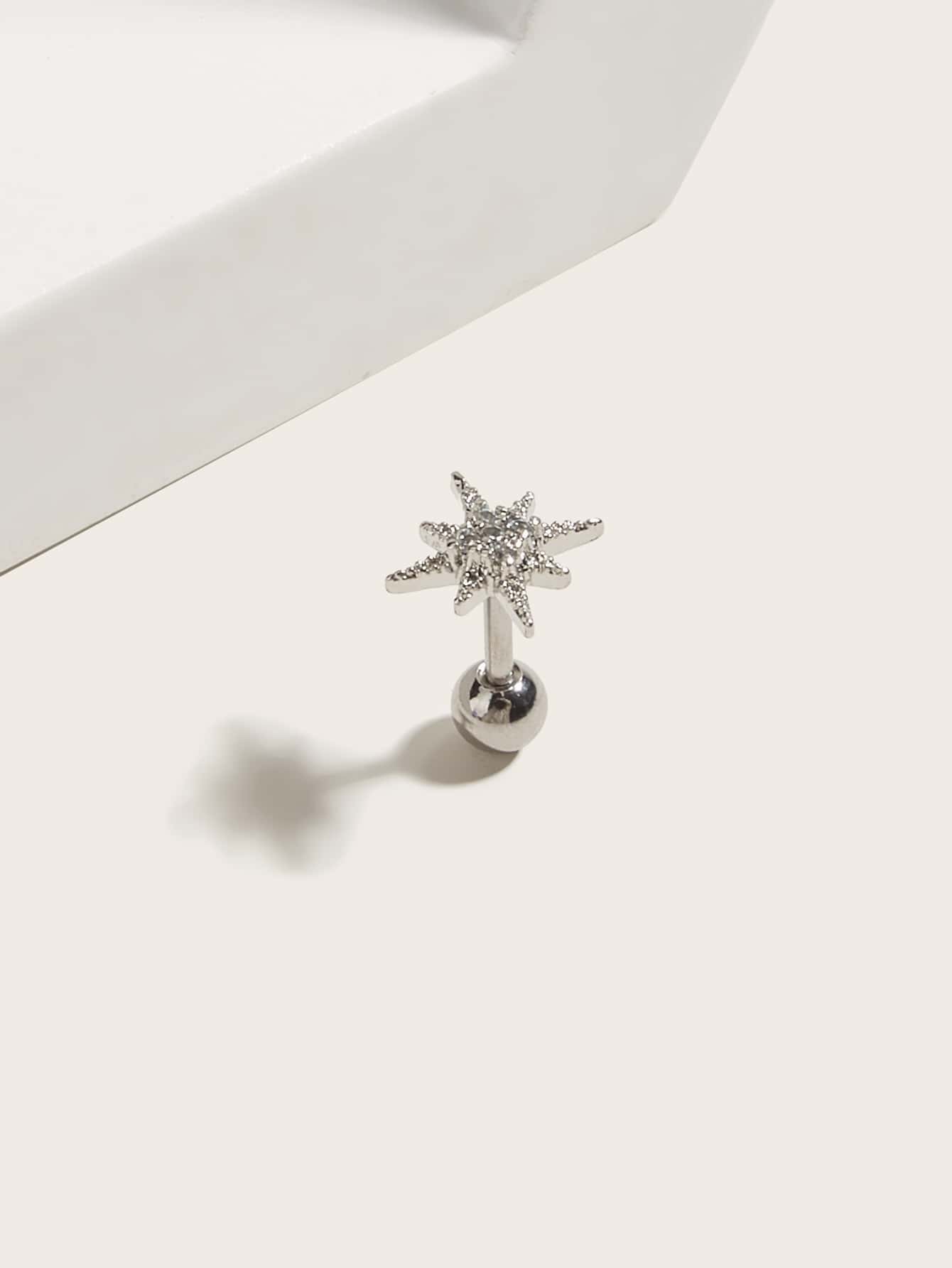 1pc Rhinestone Star Stud Earring - Silver - View 1