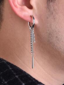 Fashionable and Popular Men Feather & Chain Drop Earrings Stainless Steel for Jewelry Gift and for a Stylish Look - Silver - View 2