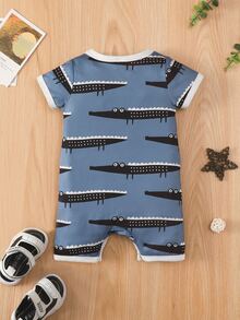 Rompers Em bé Tương phản ràng buộc Hoạt hình - Màu xanh bụi bặm - Xem 2