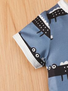 Rompers Em bé Tương phản ràng buộc Hoạt hình - Màu xanh bụi bặm - Xem 4