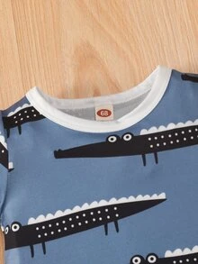 Rompers Em bé Tương phản ràng buộc Hoạt hình - Màu xanh bụi bặm - Xem 5