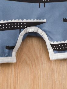 Rompers Em bé Tương phản ràng buộc Hoạt hình - Màu xanh bụi bặm - Xem 6