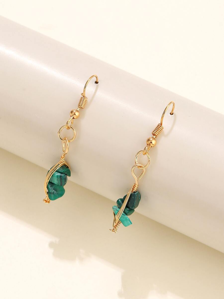 天然石材裝飾耳墜 - 綠色 - 查看 1