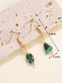 天然石材裝飾耳墜 - 綠色 - 查看 3