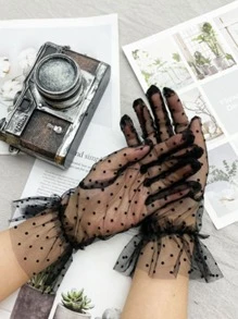 Polka Dot Mesh Gloves - Black - View 2