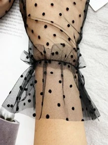 Polka Dot Mesh Gloves - Black - View 3