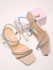 女士高跟凉鞋，性感细高跟，水晶绑带，夏季清凉