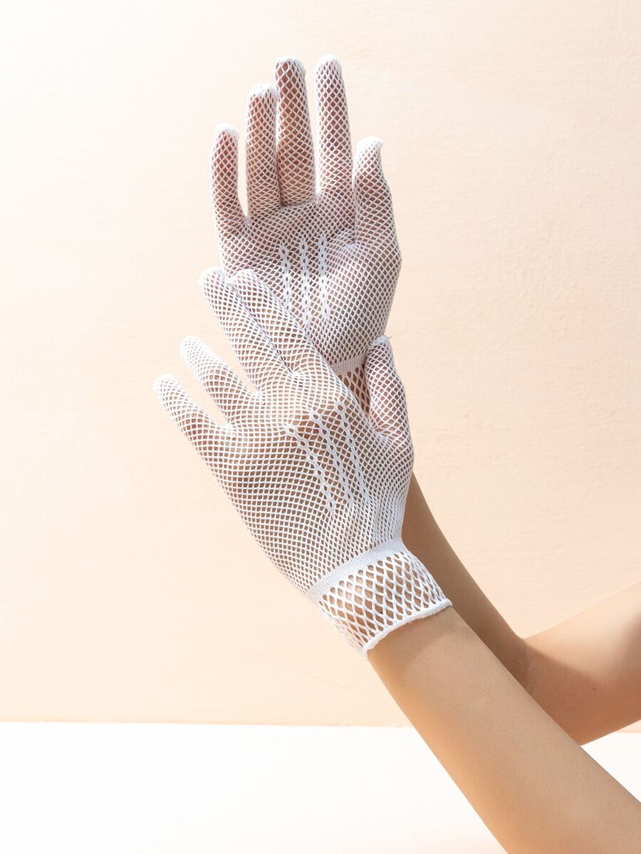 Elegantes guantes de malla minimalista - Blanco - Ver 1