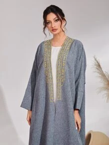 Al Najma Abaya à broderie manches dolman - Gris - Voir 3