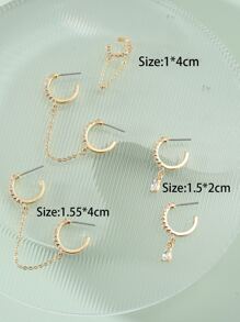 2pairs Rhinestone Decor Earrings & 1pc Ear Cuff - Yellow Gold - View 3