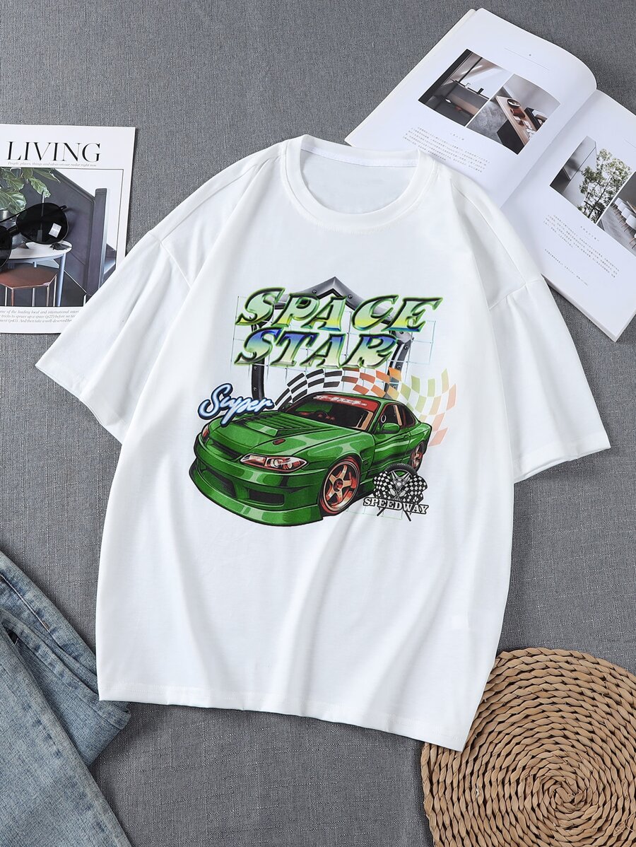 Manfinity Men Car And Letter Graphic Tee