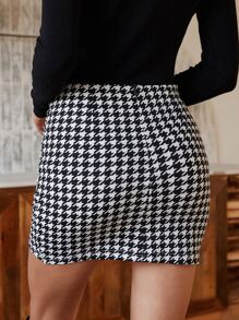 SHEIN Privé Houndstooth Tulip Hem Bodycon Skirt - Black and White - View 6