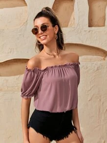 SHEIN VCAY 木耳邊一字領襯衫 - 淡紫色 - 查看 3