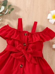 Baby Cold Shoulder Ruffle Trim Belted Dress