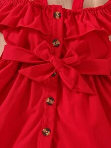 Baby Cold Shoulder Ruffle Trim Belted Dress