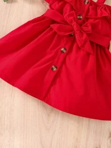 Baby Cold Shoulder Ruffle Trim Belted Dress