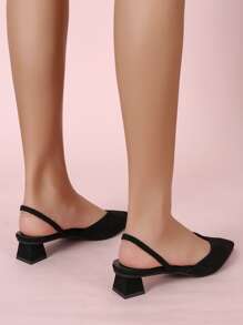 Point Toe Chunky Heeled Slingback Pumps
