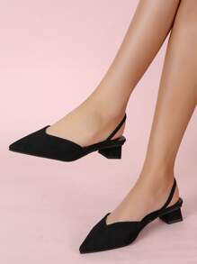 Point Toe Chunky Heeled Slingback Pumps
