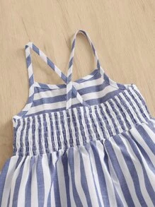 SHEIN Baby Girl Striped Shirred Crisscross Back Cami Dress - Blue and White - View 3