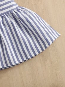 SHEIN Baby Girl Striped Shirred Crisscross Back Cami Dress - Blue and White - View 4