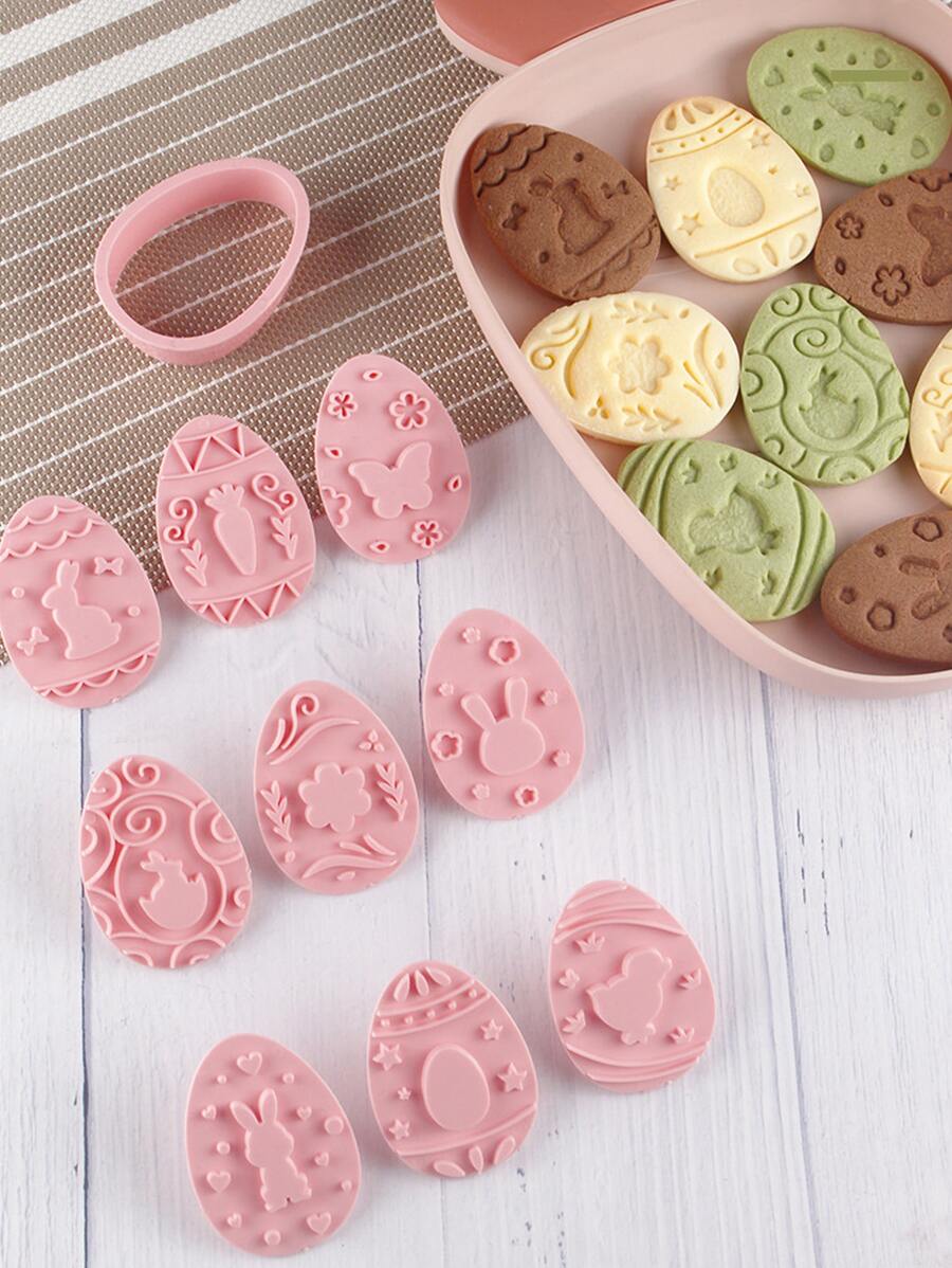 9入組復活節彩蛋形狀餅乾模具 - 粉色 - 查看 1