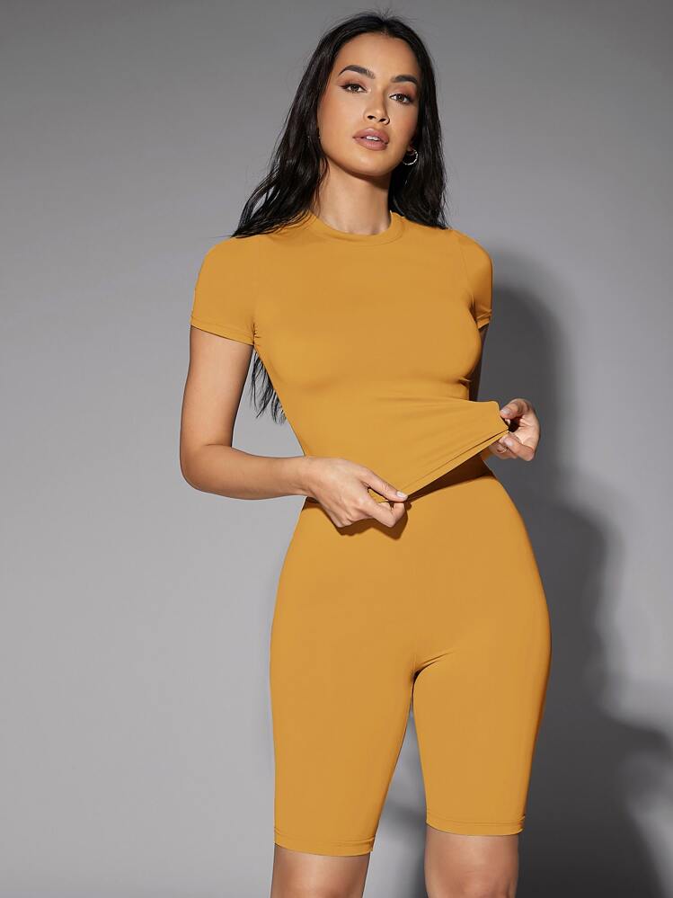 SHEIN BAE 素色合身T恤 - 薑色 - 查看 1