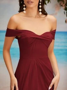 SHEIN Váy phù dâu Lộ Lưng xoắn lại Dây kéo Tách cao màu trơn Hấp dẫn - Màu Tím - Xem 3