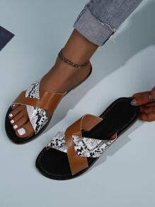 蛇皮紋交叉帶涼鞋 - 彩色 - 查看 1