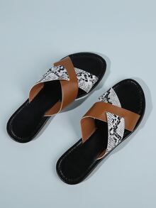 蛇皮紋交叉帶涼鞋 - 彩色 - 查看 3