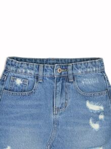 Girls Ripped Raw Hem Denim Skirt - Medium Wash - View 4