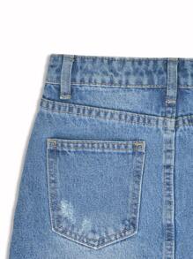 Girls Ripped Raw Hem Denim Skirt - Medium Wash - View 5