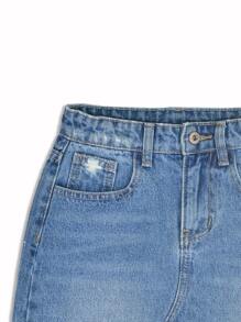 Girls Ripped Raw Hem Denim Skirt - Medium Wash - View 6