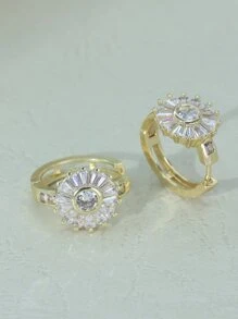 Cubic Zirconia Decor Hoop Earrings - Yellow Gold - View 1