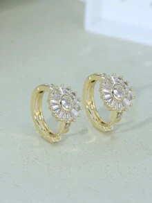 Cubic Zirconia Decor Hoop Earrings - Yellow Gold - View 2