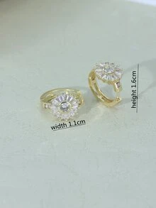 Cubic Zirconia Decor Hoop Earrings - Yellow Gold - View 3