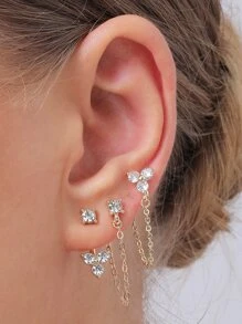 3雙水鑽和鏈條裝飾耳環