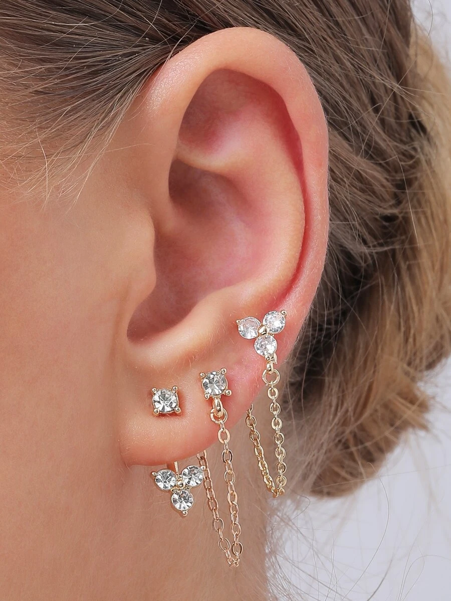 3雙水鑽和鏈條裝飾耳環