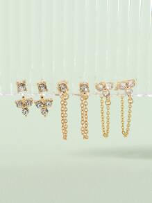 3雙水鑽和鏈條裝飾耳環