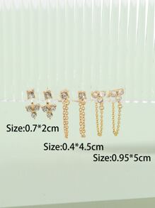 3雙水鑽和鏈條裝飾耳環