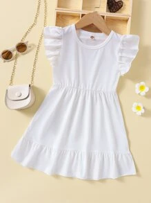 小女童荷葉邊A字洋裝 - 白色 - 查看 1