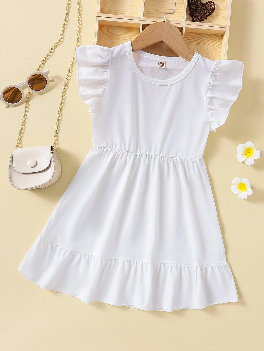 小女童荷葉邊A字洋裝 - 白色 - 查看 1
