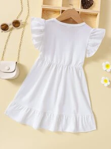 小女童荷葉邊A字洋裝 - 白色 - 查看 2