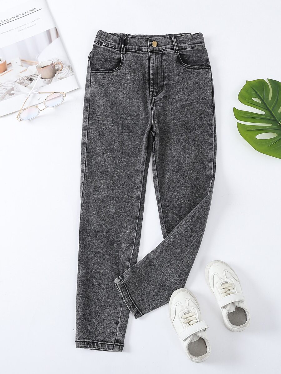 Bé Trai Quần Jeans Túi màu trơn - Màu xám đen - Xem 1
