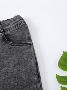 Bé Trai Quần Jeans Túi màu trơn - Màu xám đen - Xem 3