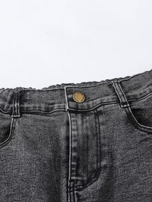 Bé Trai Quần Jeans Túi màu trơn - Màu xám đen - Xem 5