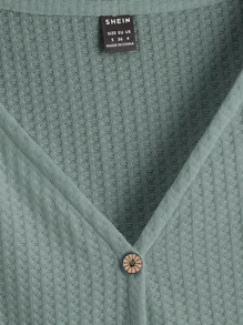 SHEIN LUNE 前打結前紐扣華夫格編織背心上衣 - 青碧色 - 查看 3